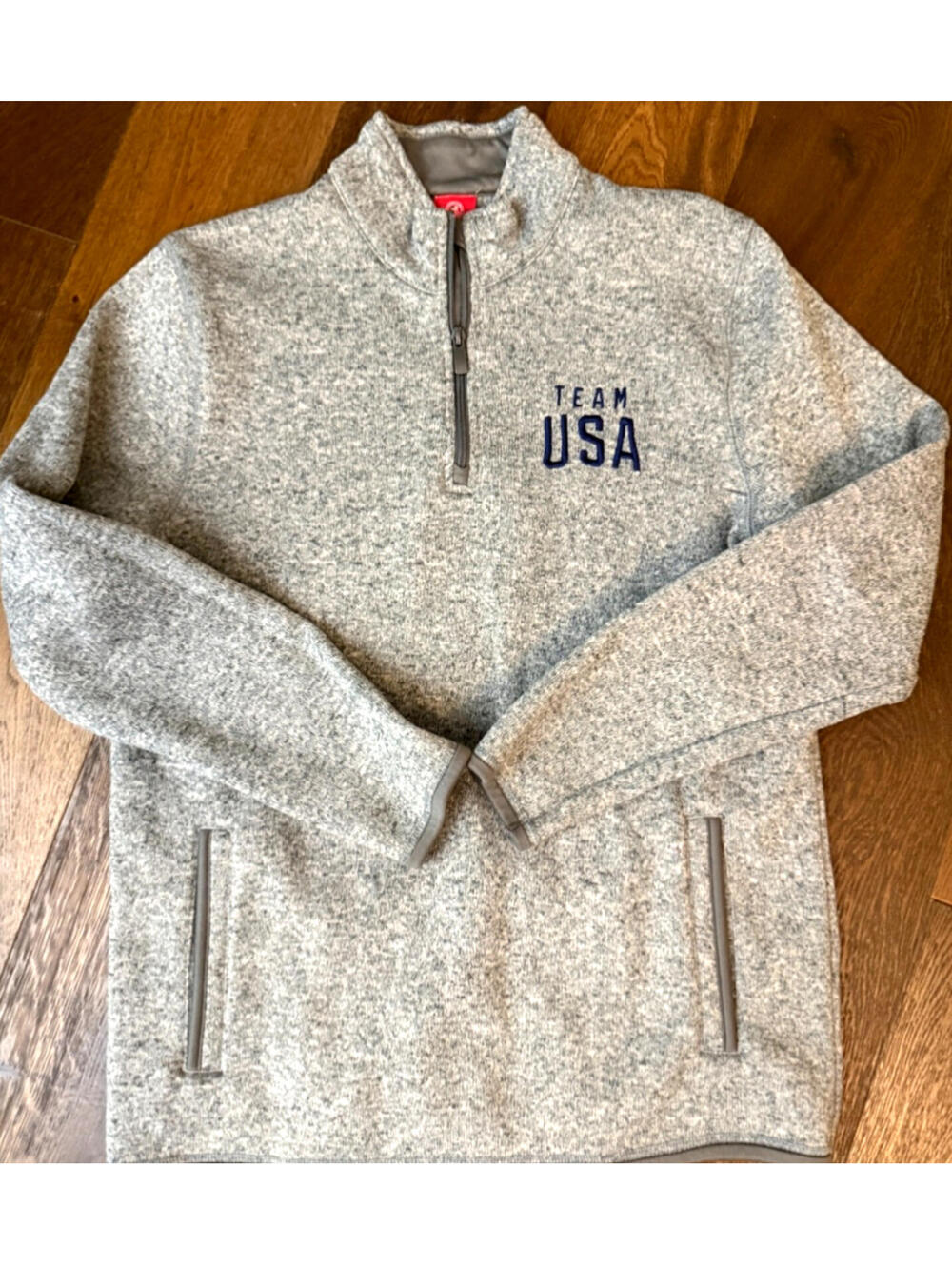 Team USA Olympic Quarter Zip Fleece Pullover Gray Mens Medium